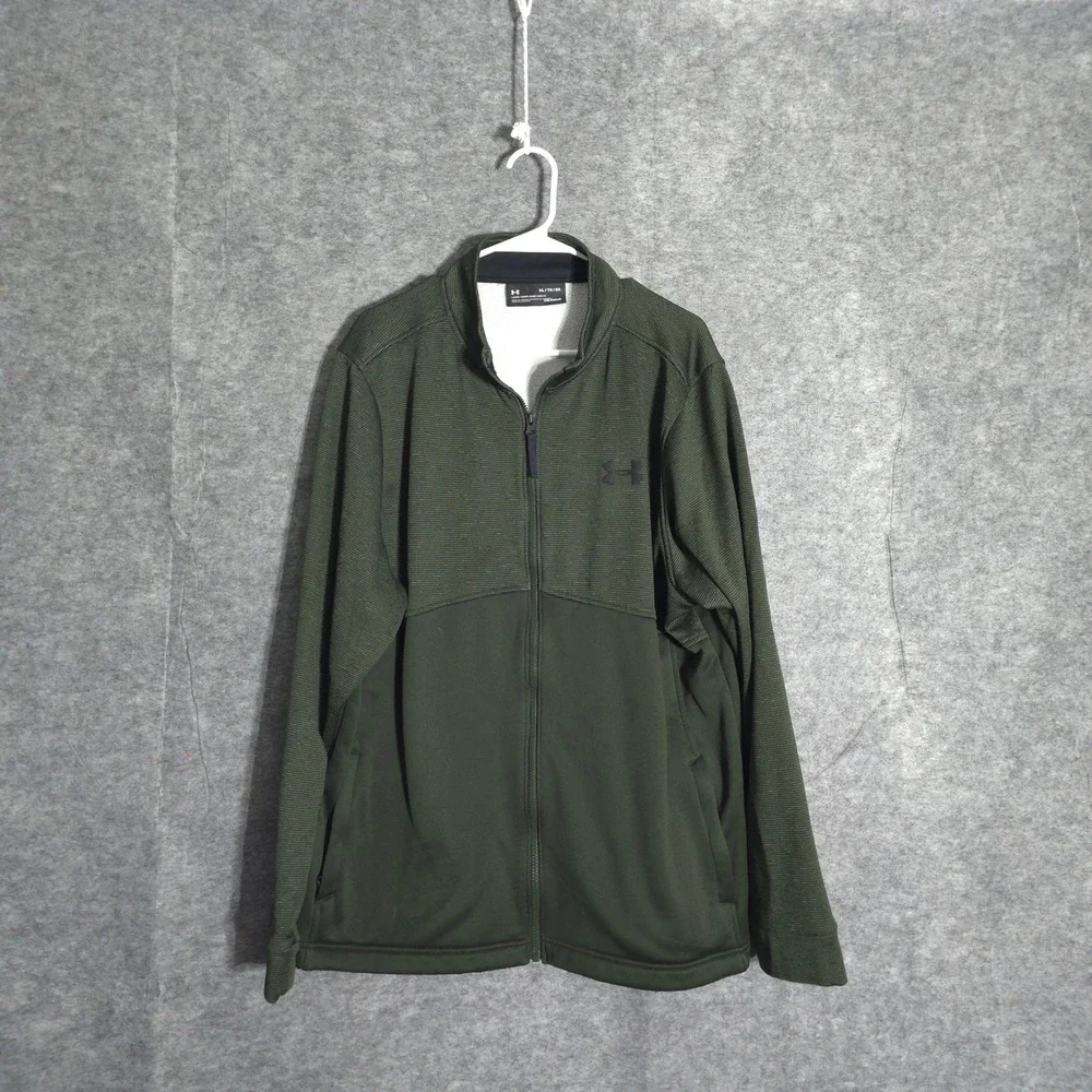 Under Armour ColdGear Jacket Mens XL Green Full Zip Loose Fit Mock Neck 15484